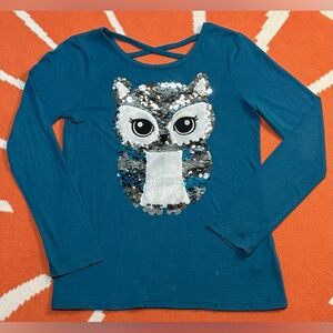 Justice Teal Sequin Owl Long Sleeve T-Shirt